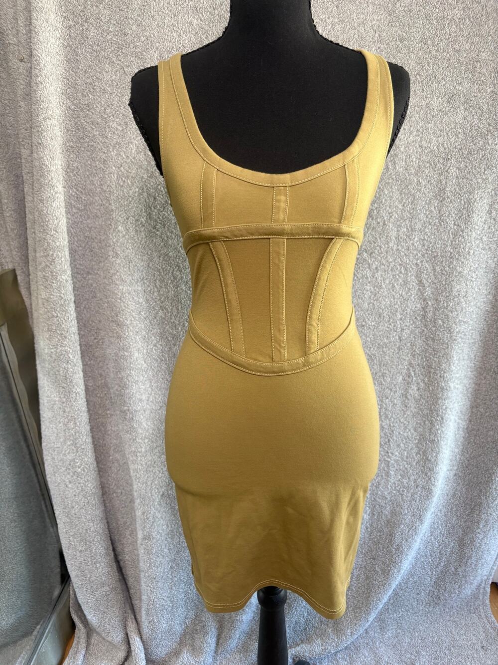 Olive Corset Mini Dress XS Y2K Bodycon Bustier Fairy Grunge